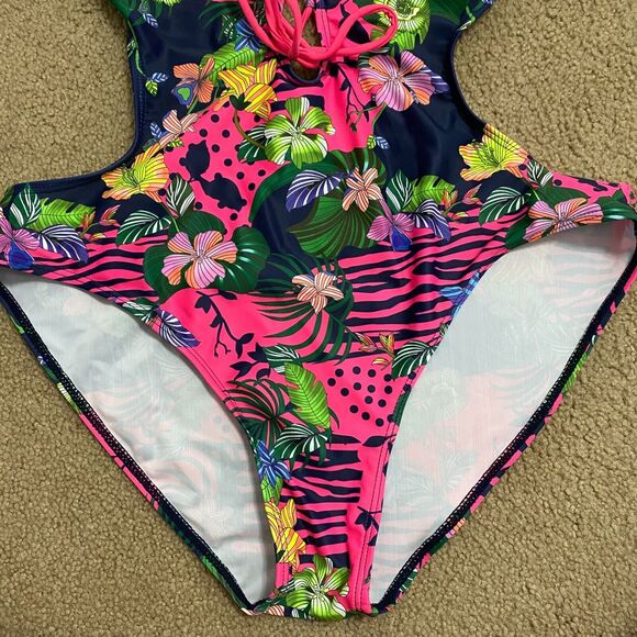 Shein Ladies Blue Floral Print Size L UNDERWIRED SWIMSUIT / Swimming Costume - Picture 6 of 7